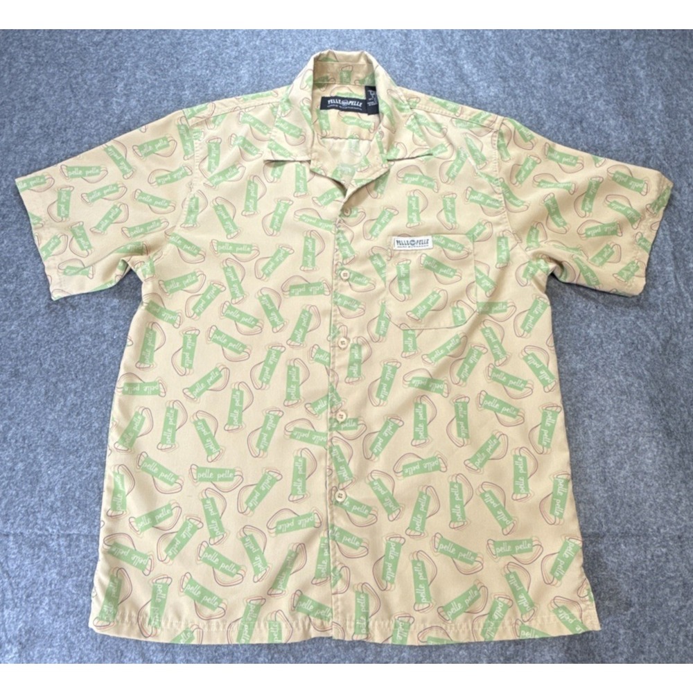Pelle Pelle Mark Buchanan Mens Size XL Tan Spellout Abstract Button Up
